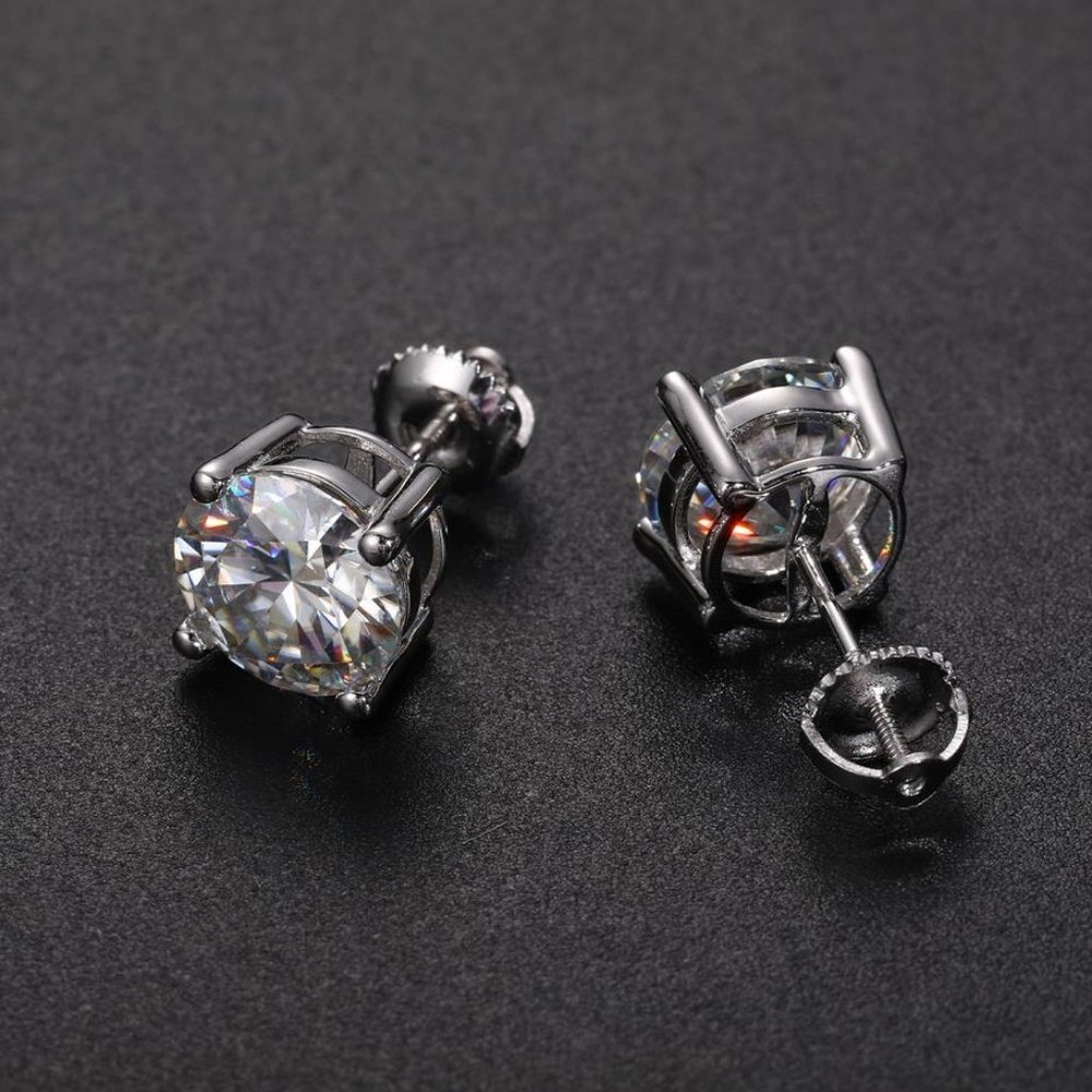 Certified 2ct. t.w. Moissanite Diamond Round Stud Earrings NEW - Picture 7 of 15
